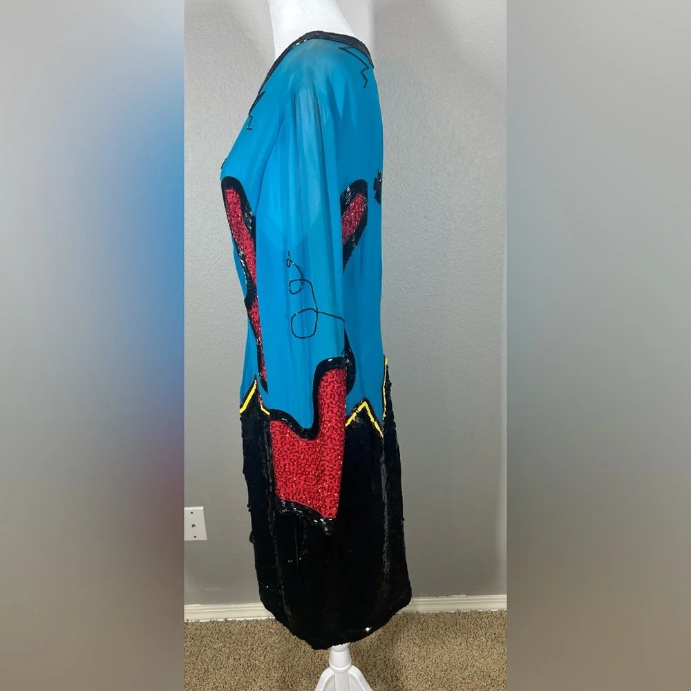 VTG Designer Fabrice Silhouette by Fabrice Simon  Beaded Silk Dress Sz14 80s 90s - Picture 7 of 16